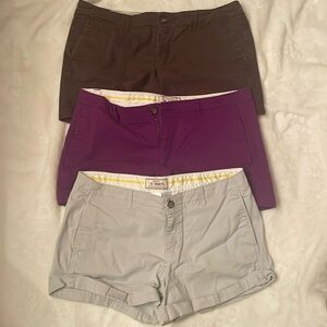 3 pairs of Old Navy size 12, 3 1/2 inch shorts (brown, tan, purple)